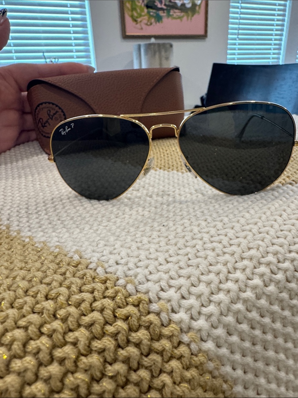 Ray-Ban Gold Frame Sunglasses with Dark Green Lenses